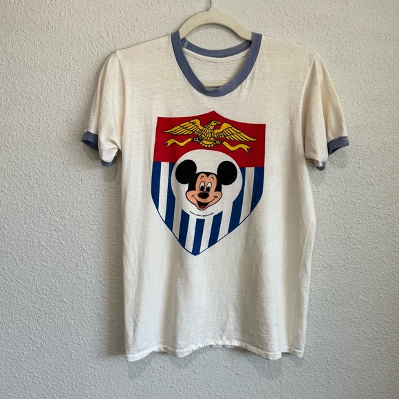 Disney Tops - VTG Mickey Mouse Walt Disney Productions Patriotic Ringer Tee Small 70s 80s